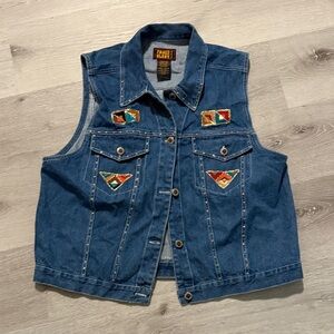 Vintage (Y2K)‎ Denim Vest with Painted Accents - 16W